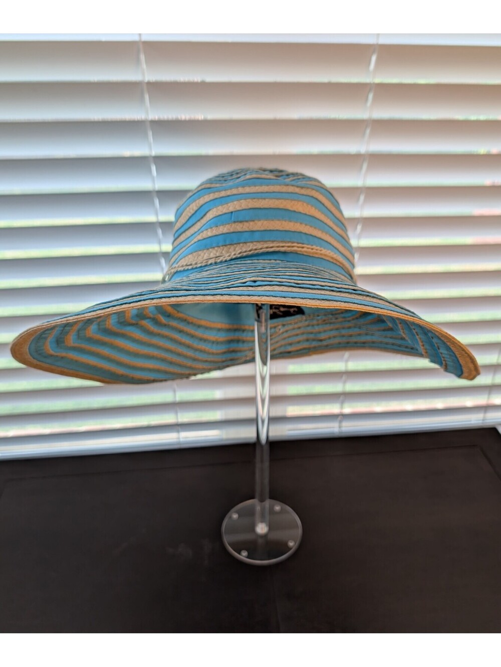 Resortwear Vibes Panama Jack Turquoise Stripe Floppy Sun Hat OS